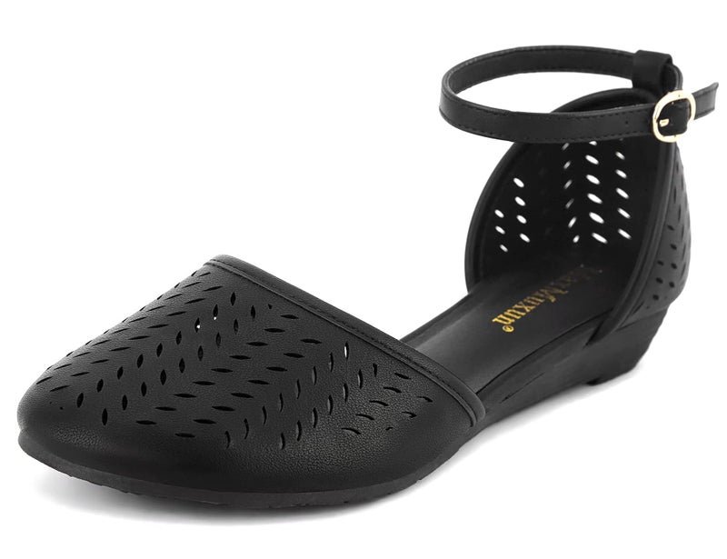 MaxMuxun Women's Ankle Strap Cage Closed Toe Flat Sandals Black Size 8 - Image 1